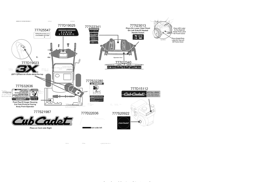 Label Map Diagram and Parts List for 3X24-INCH (31AH54SC710)(2016) Cub Cadet Snow Blower